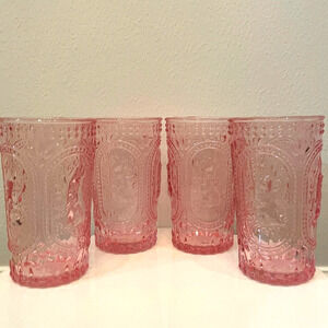 Easter Bunny Embossed Hobnail Victorian Heavy Drinking Glasses Set 4 Pink New